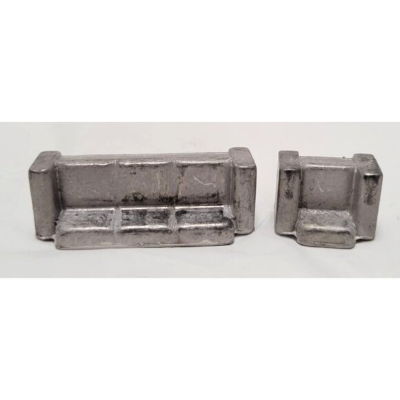 Vintage Lot of 2 Miniature Metal Sofa & Chair Doll House Furniture Decor - Picture 6 of 7